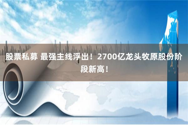 股票私募 最强主线浮出！2700亿龙头牧原股份阶段新高！